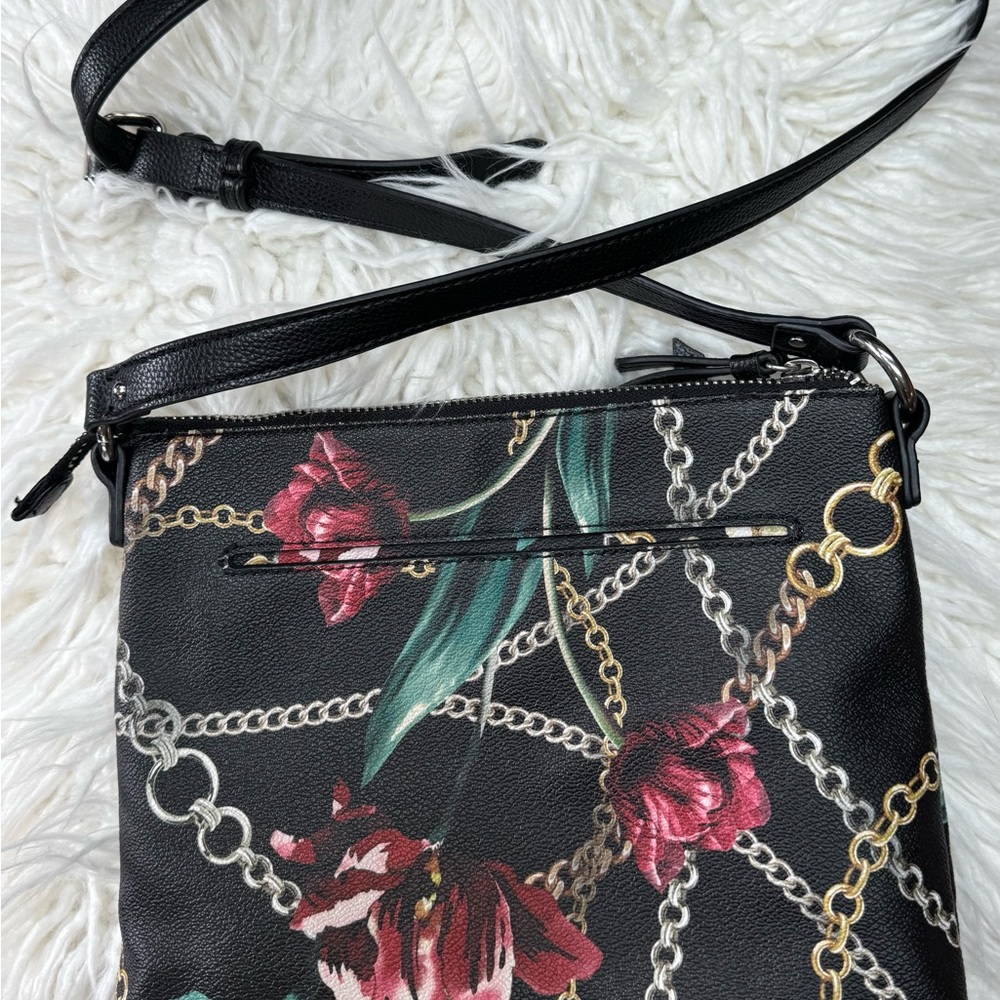 Dana Buchman Black & Red Floral Crossbody Handbag with Chain Strap - Picture 3 of 14